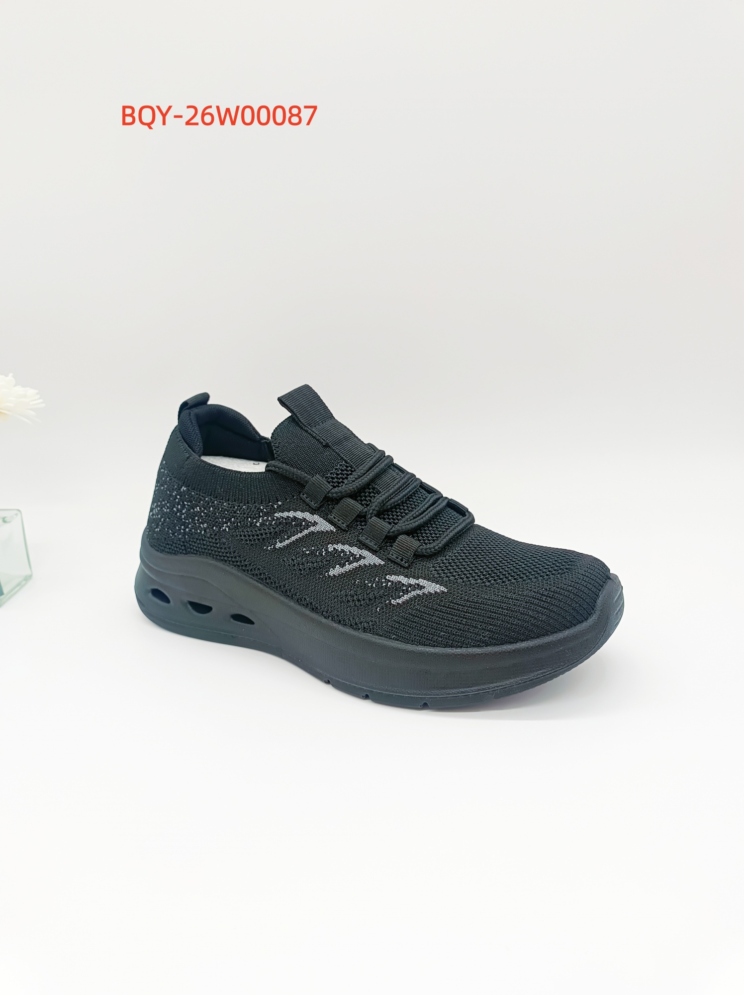 Black knitted casual shoe developed for wholesale and private label programs