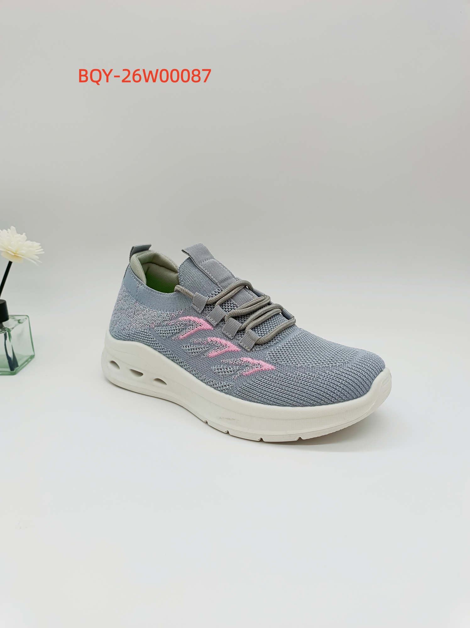 Grey knit casual footwear sample for quotation discussion