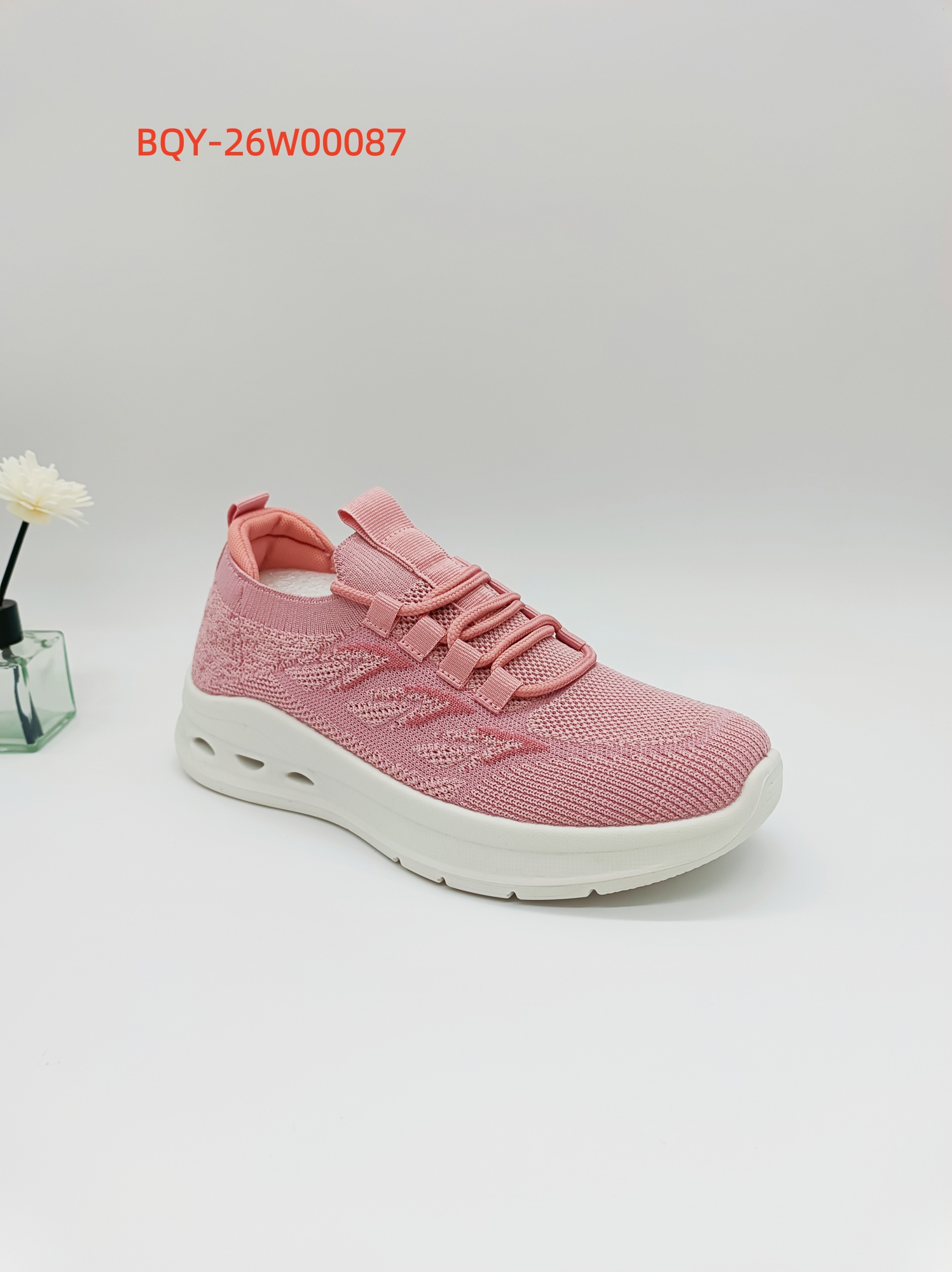 Pink knit footwear sample for buyer sourcing questions